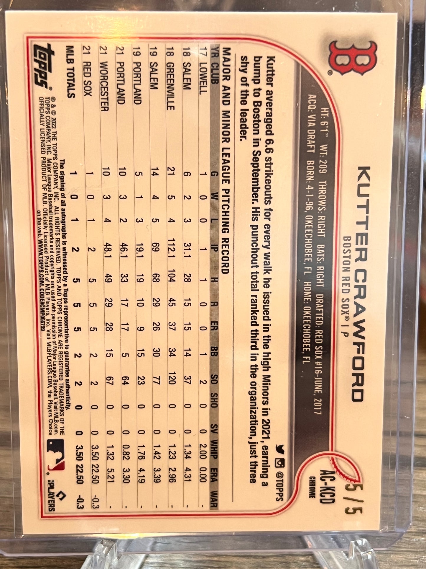 2022 Topps Chrome Kutter Crawford Auto RC Card AC-KCD /5