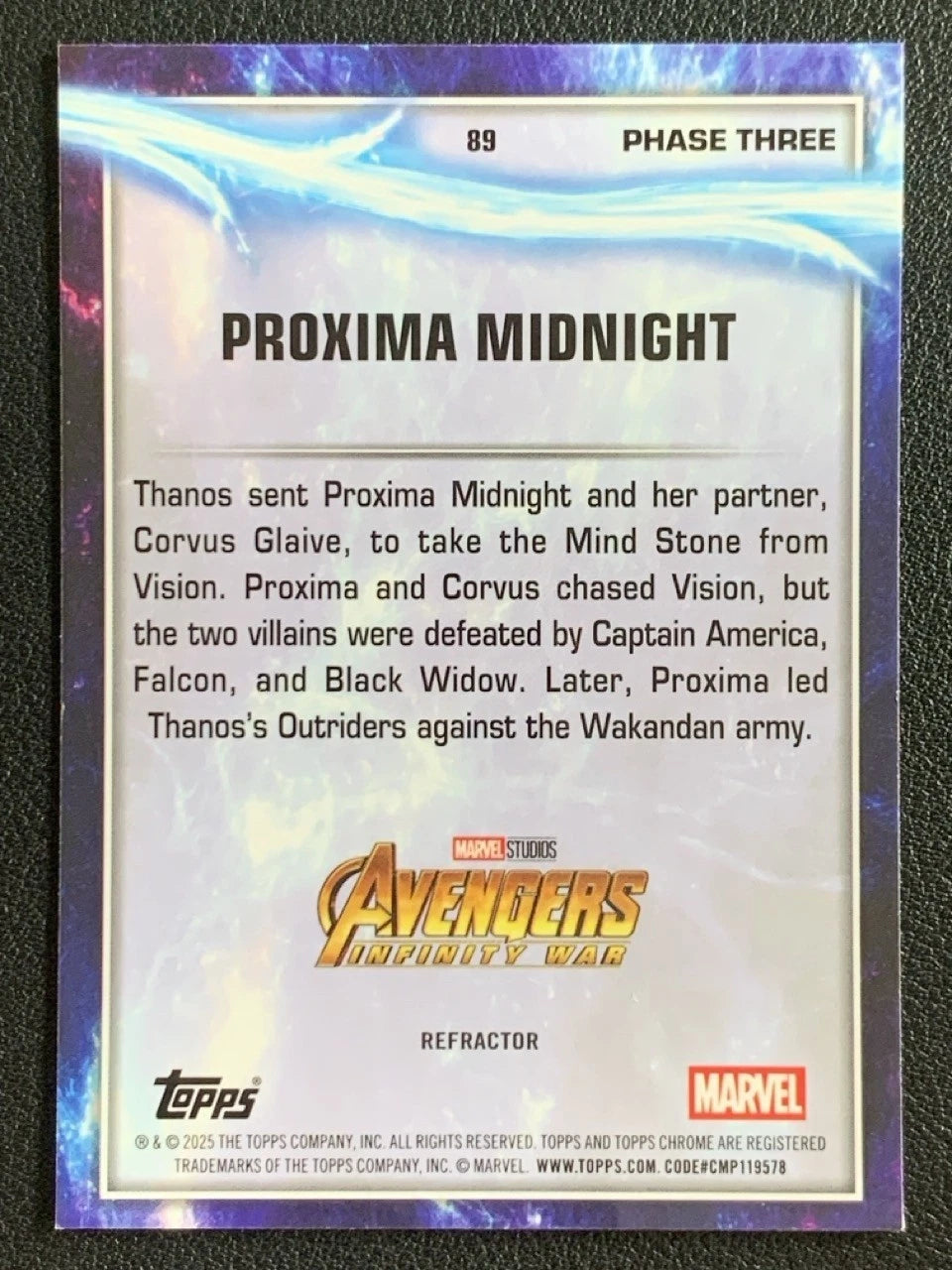 Proxima Midnight 2025 Topps Chrome Marvel Studios Refractor #89