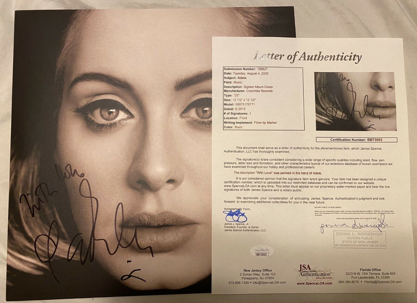 Adele Autographed Signed "25" Vinyl Album. (JSA)