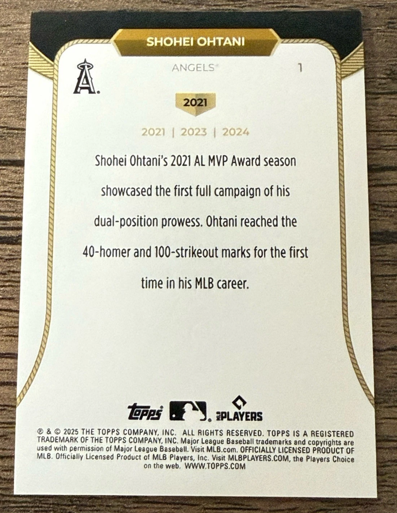 2025 Topps Welcome to the Club: 3x MVP Gold Stardust /50 Shohei Ohtani #1