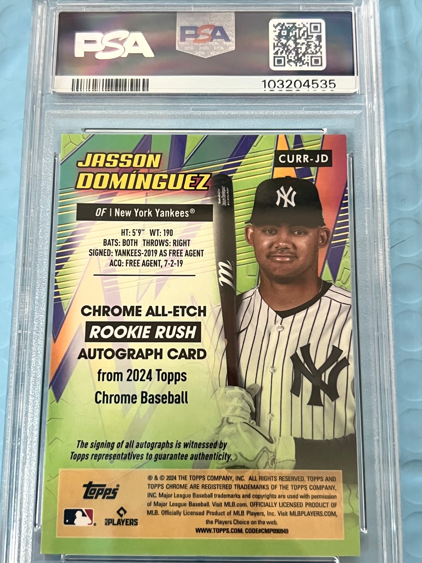 2024 TOPPS CHROME JASSON DOMINGUEZ ROOKIE AUTO PSA 10 GEM MINT