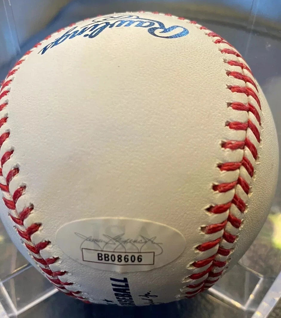 Derek Jeter Autographed Baseball HOF logo. JSA