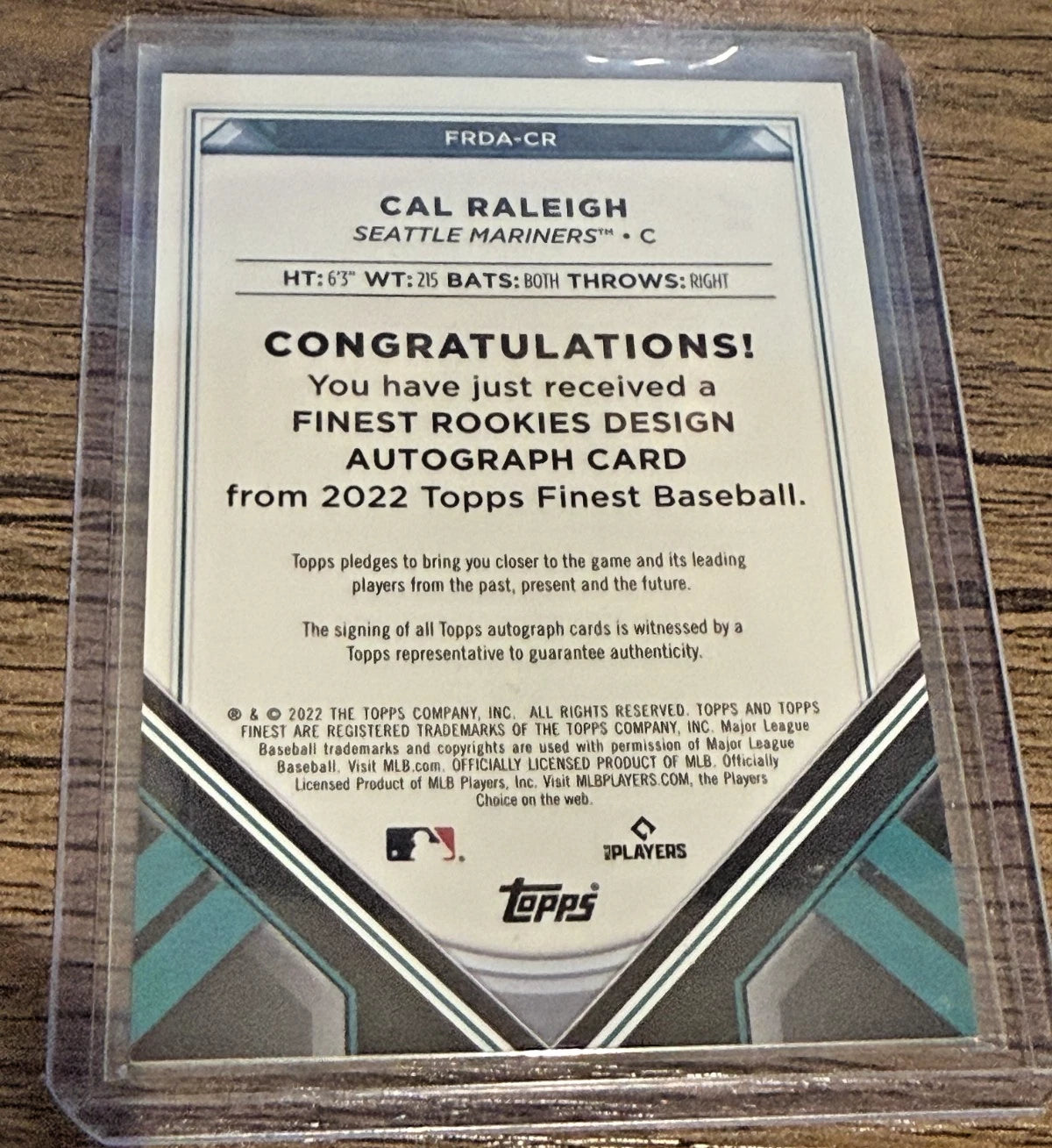 2022 Finest Cal Raleigh Rookie Design Variation Auto Blue Refractor /150 RC