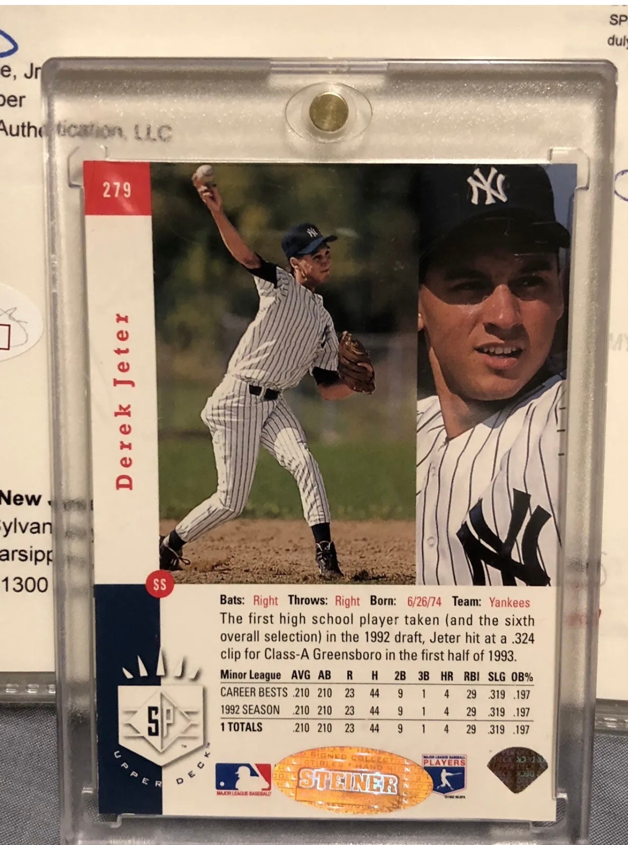 Derek Jeter Signed 1993 UD SP # 279 ROOKIE CARD GEM MINT CONDITIONS UPPER DECK