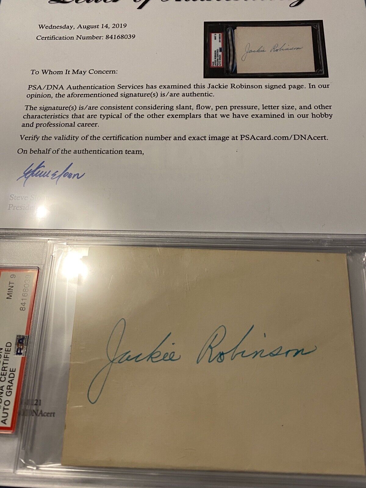 Jackie Robinson Autographed Page PSADNA MINT 9